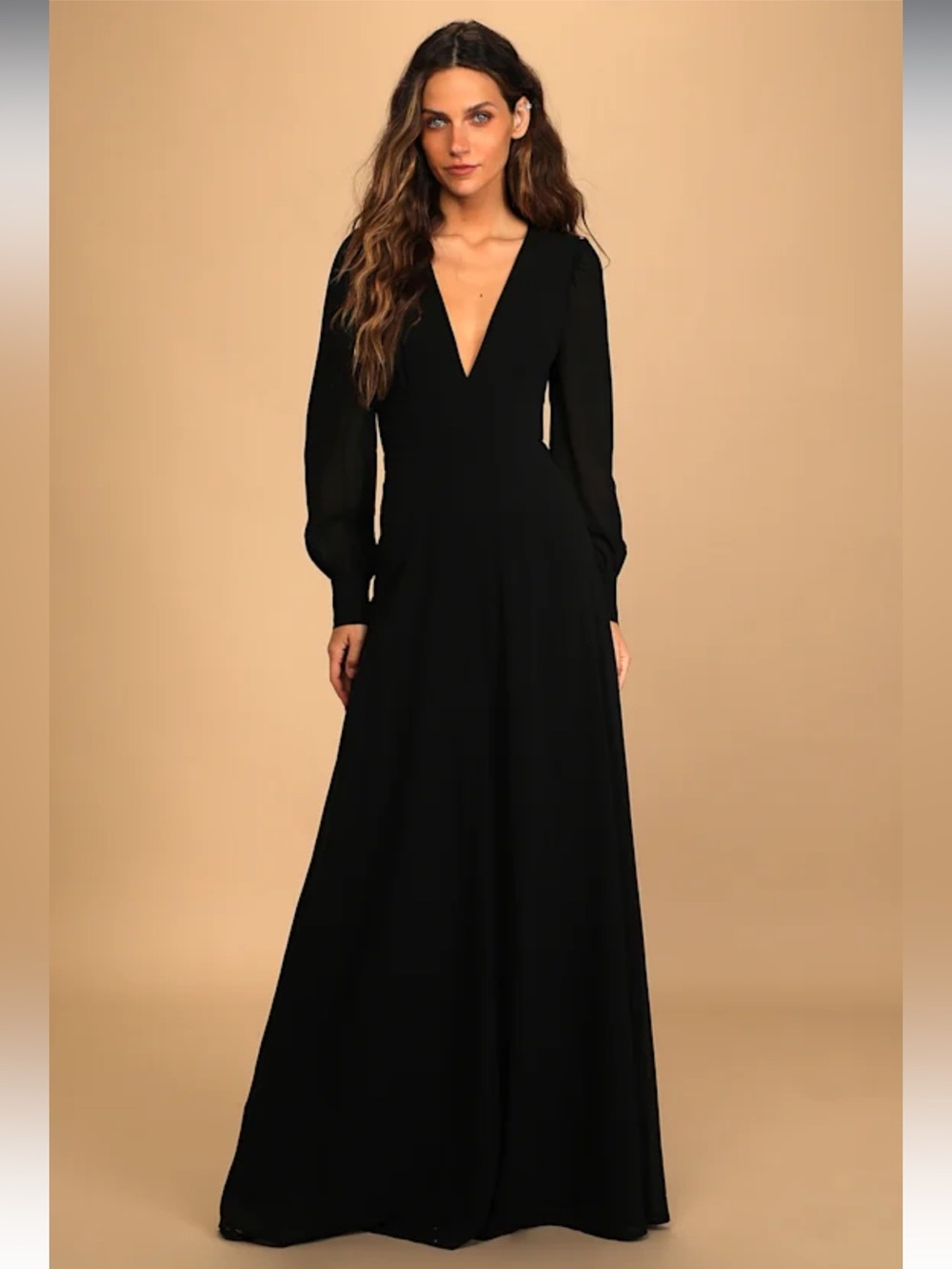 Lulus NWT Talk About Divine Black Long Sleeve Backless Maxi Dress Size Large